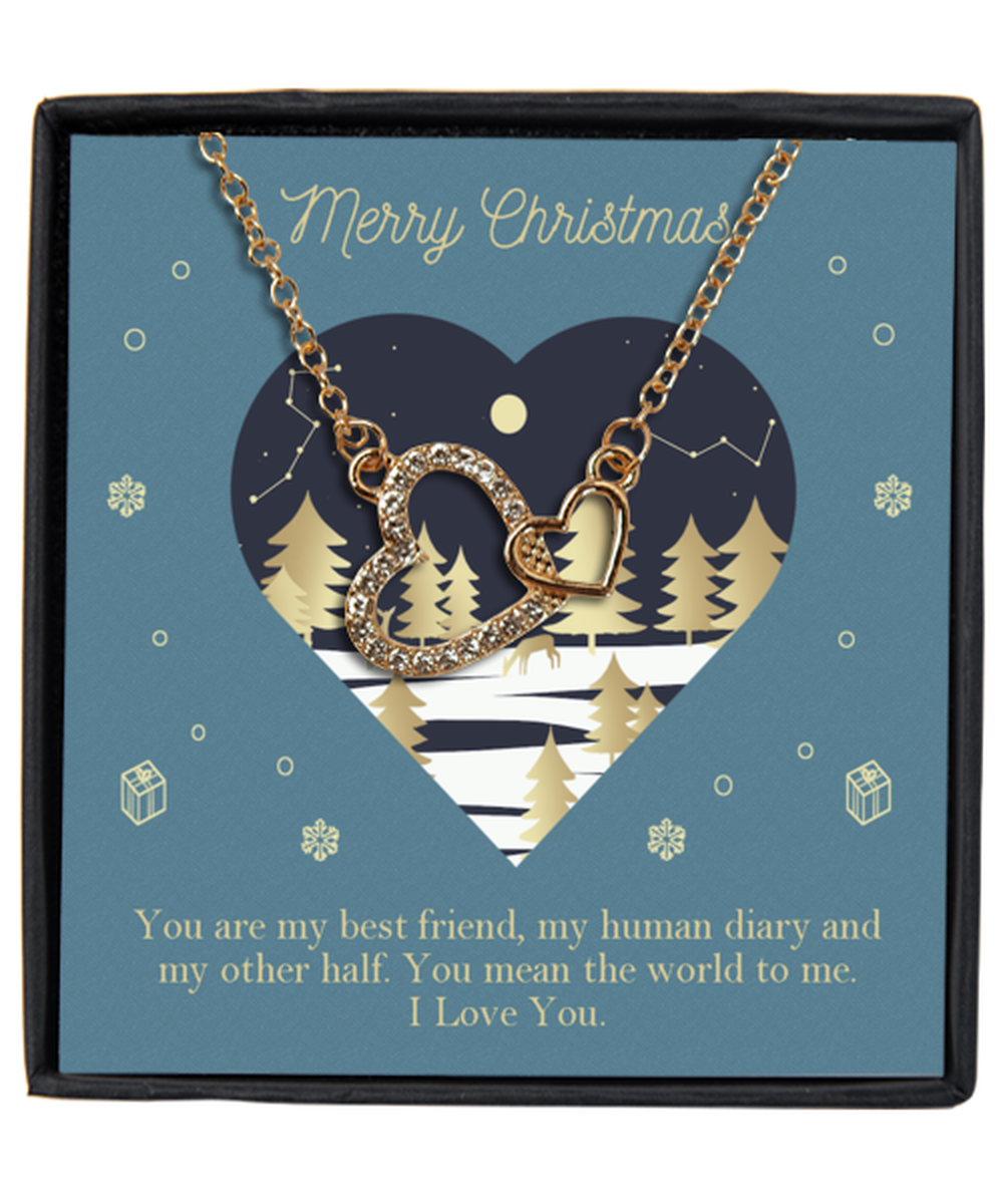 Couples Interlocking Hearts Gold Plated Necklace WIth Message Card
