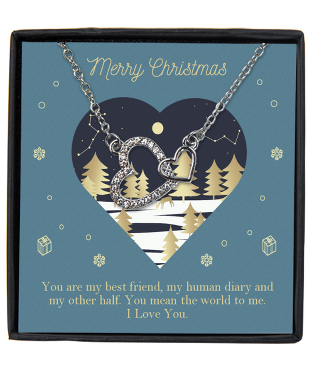 Couples Interlocking Hearts Silver Plated Necklace WIth Message Card