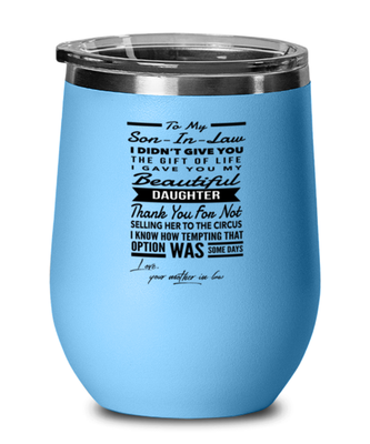 Son-In-Law From Mother-In-Law Wine Glass Light Blue