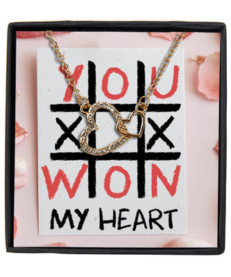 Valentine's Day Gifts For Her, Wife, Fiance, Girlfriend, Women | Luxury Gold-Plated Heart Necklace | Funny Tic Toc Toe Message Card