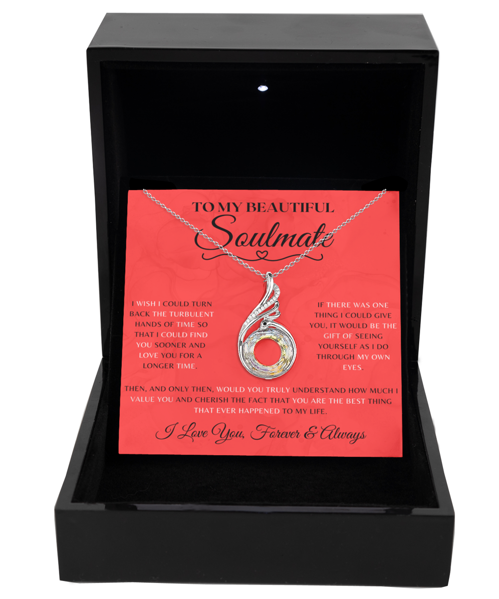 Soulmate Necklace With Message Card, Soulmate Birthday, Soulmate Anniversary, Soulmate Christmas, Phoenix Jewelry Necklace, Heart Dance Necklace