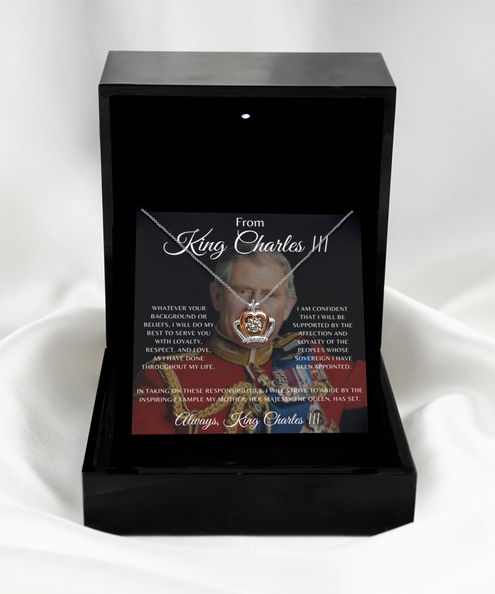 King Charles III Coronation 2022, Crown Necklace, Hail King Charles Inauguration, Message Card