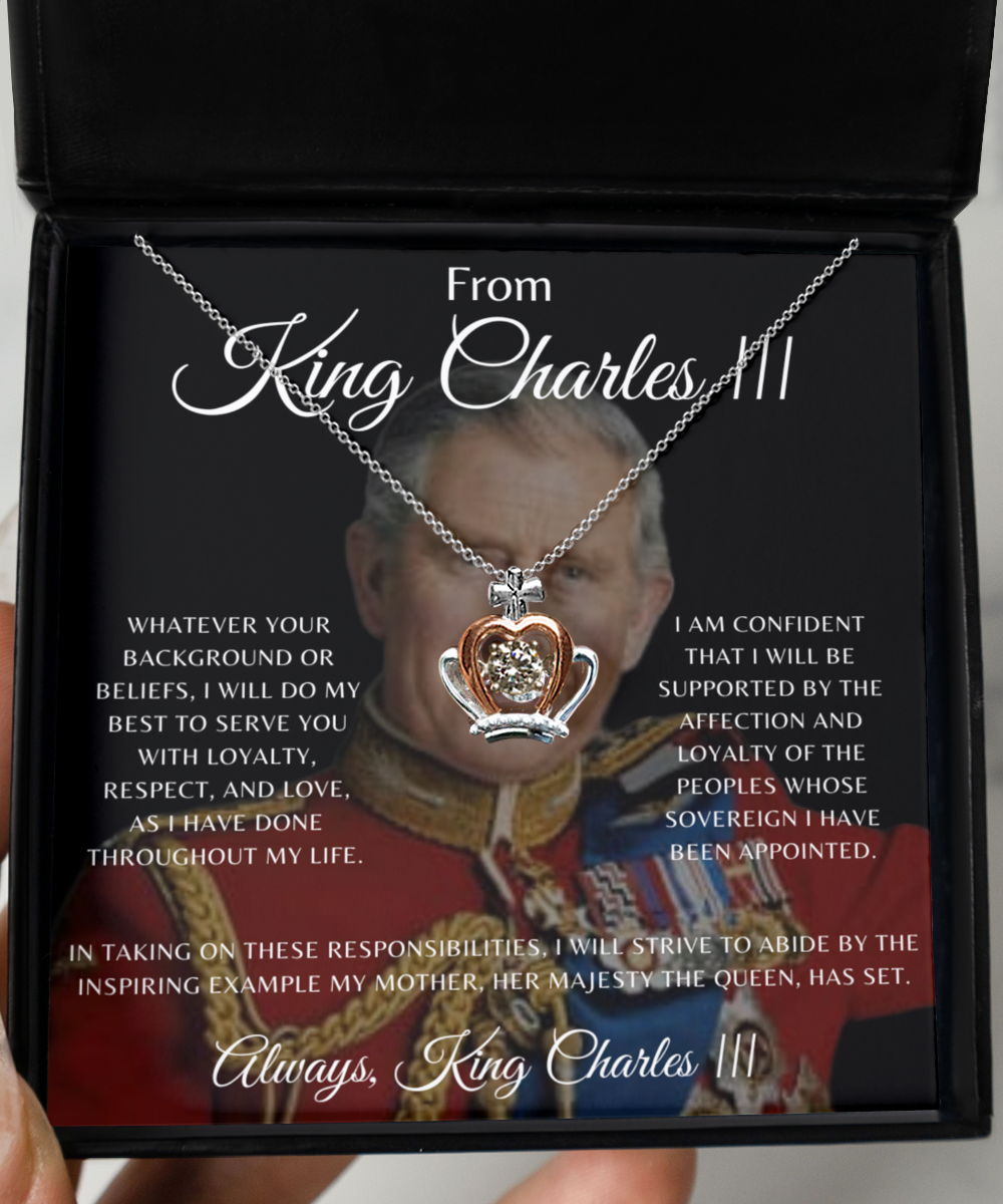King Charles III Coronation 2022, Crown Necklace, Hail King Charles Inauguration, Message Card