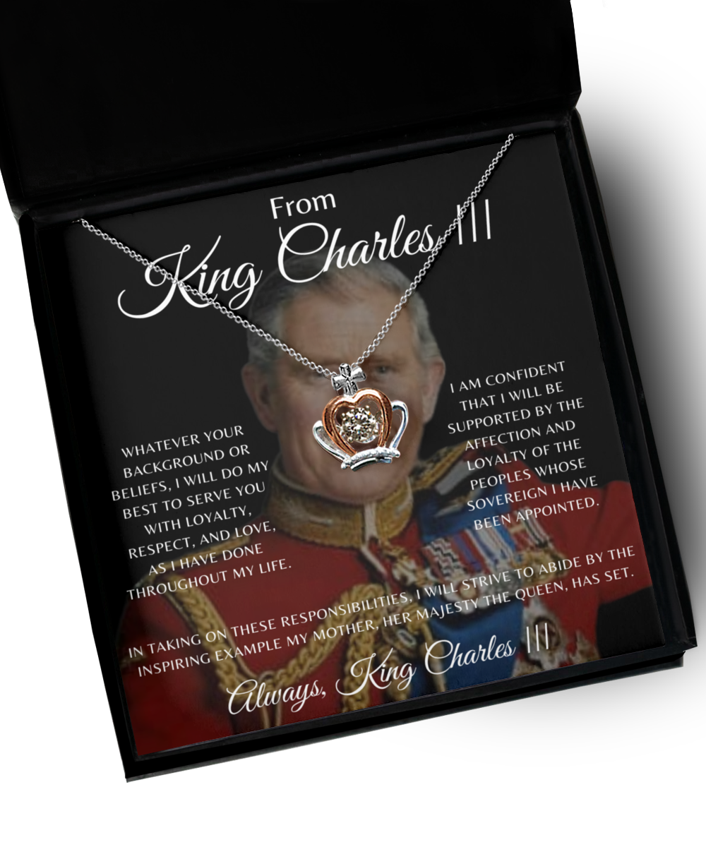 King Charles III Coronation 2022, Crown Necklace, Hail King Charles Inauguration, Message Card