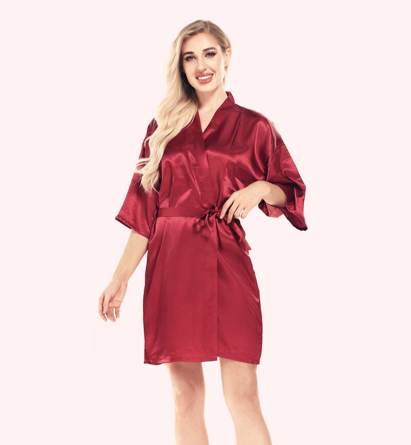 Burgundy short bathrobe bride satin silk robe dark red women wedding party bridal squad team bridesmaid robes