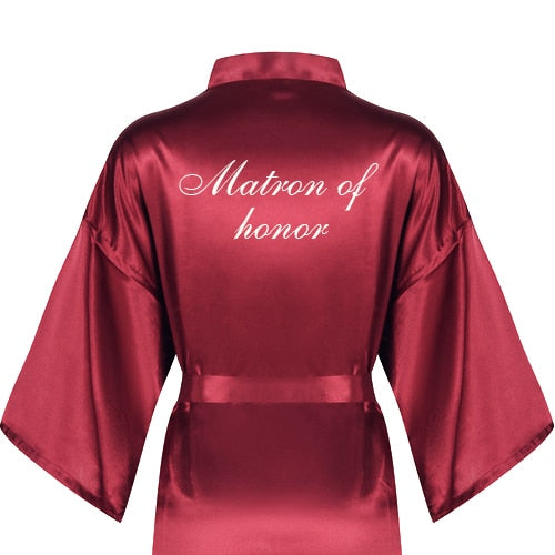 Burgundy short bathrobe bride satin silk robe dark red women wedding party bridal squad team bridesmaid robes