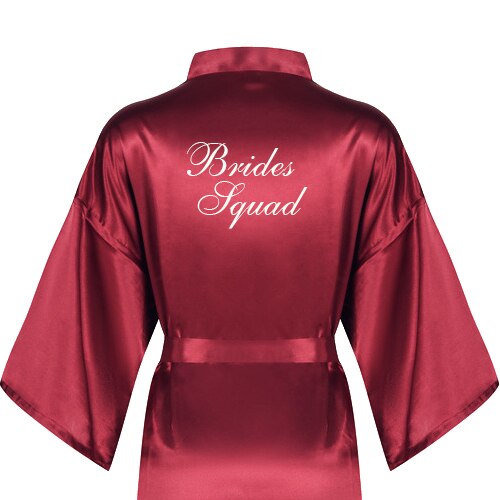 Burgundy short bathrobe bride satin silk robe dark red women wedding party bridal squad team bridesmaid robes