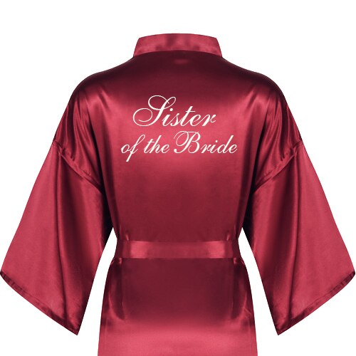 Burgundy short bathrobe bride satin silk robe dark red women wedding party bridal squad team bridesmaid robes