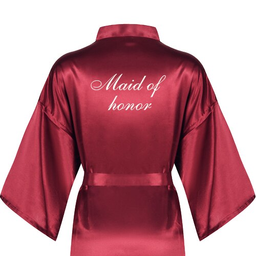 Burgundy short bathrobe bride satin silk robe dark red women wedding party bridal squad team bridesmaid robes