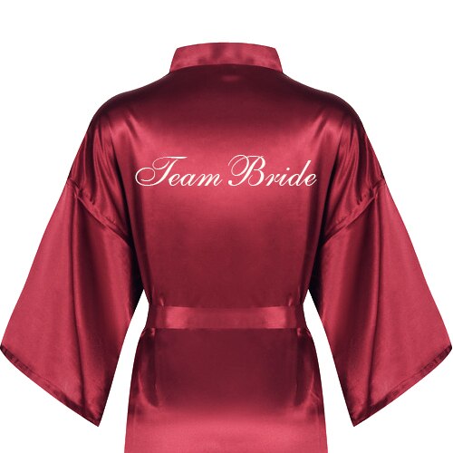 Burgundy short bathrobe bride satin silk robe dark red women wedding party bridal squad team bridesmaid robes