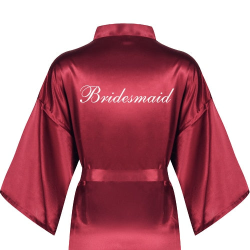 Burgundy short bathrobe bride satin silk robe dark red women wedding party bridal squad team bridesmaid robes