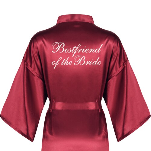 Burgundy short bathrobe bride satin silk robe dark red women wedding party bridal squad team bridesmaid robes