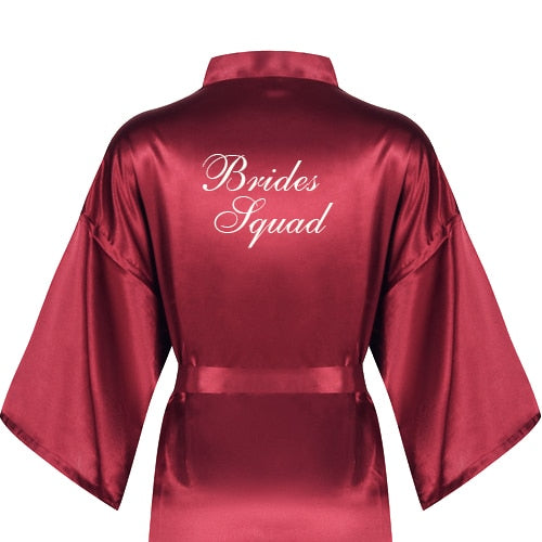 Burgundy short bathrobe bride satin silk robe dark red women wedding party bridal squad team bridesmaid robes