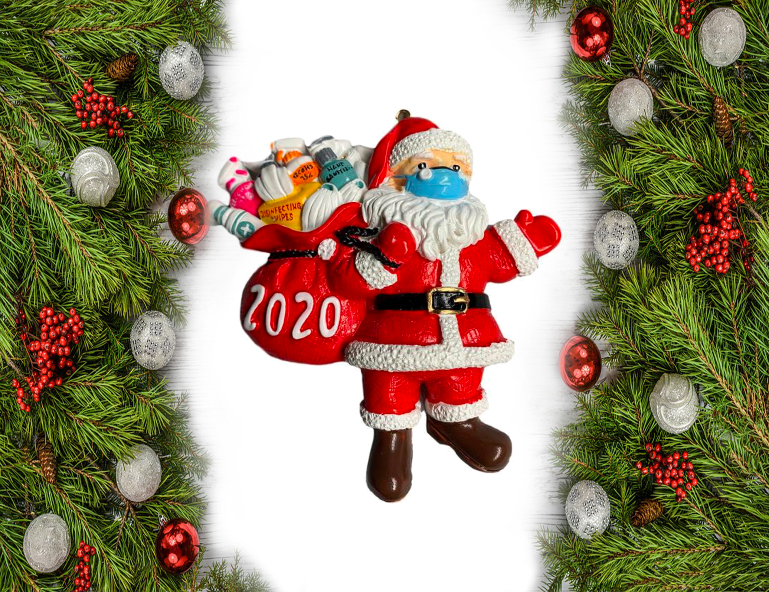 Santa Wearing A Mask Ornament 2020 | Memorial Christmas Tree Decoration | Quarantine Santa Claus Holiday Navidad Gift