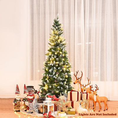Festive 6ft Pencil Christmas Tree - Realistic PVC Branches With Decorative Pinecones
