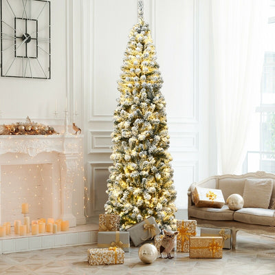 Festive 7.5ft Pencil Christmas Tree - 7.5ft Slim Christmas Tree Prelit - Lifelike Premium PVC Needles