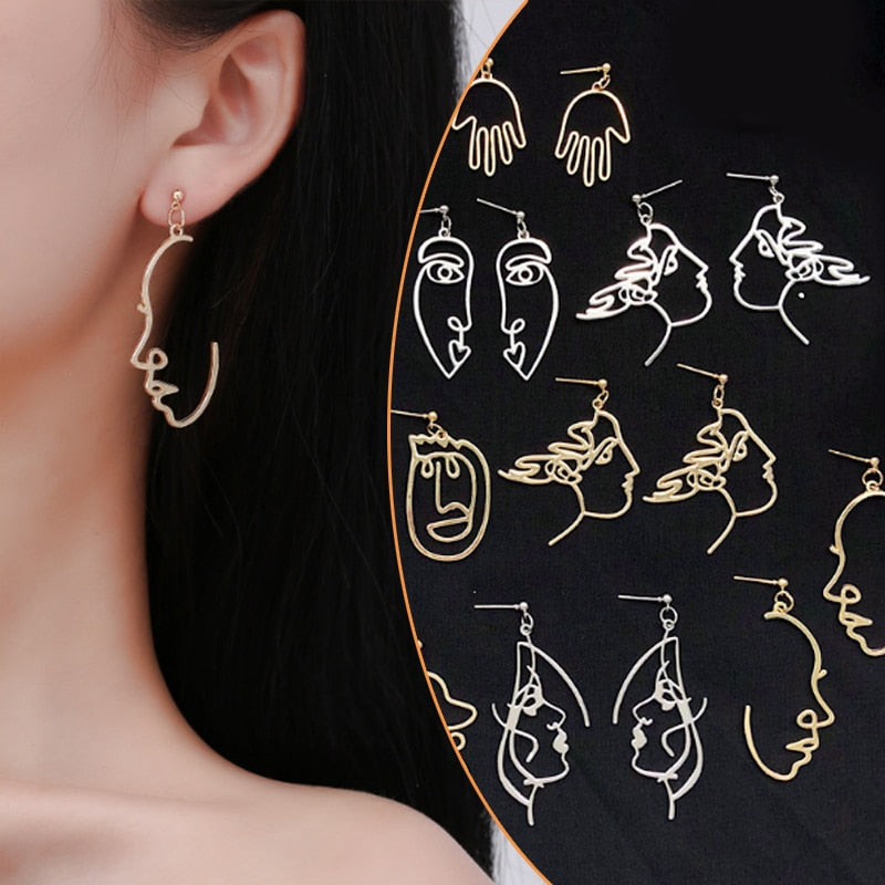 Profile Punk Human face Earrings Retro Alloy Metal Fashion Abstract Hollow Out Dangle Earrings 2020 New Hot Jewelry