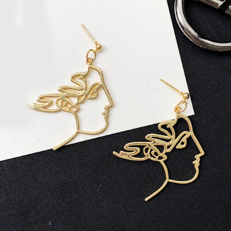 Profile Punk Human face Earrings Retro Alloy Metal Fashion Abstract Hollow Out Dangle Earrings 2020 New Hot Jewelry