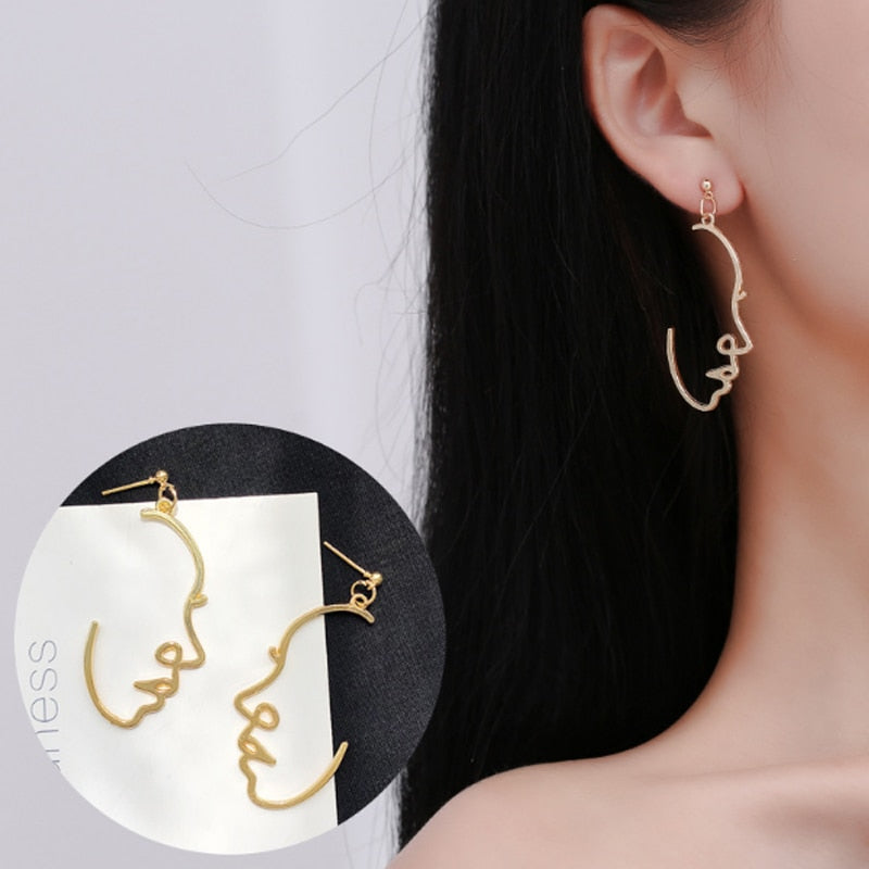Profile Punk Human face Earrings Retro Alloy Metal Fashion Abstract Hollow Out Dangle Earrings 2020 New Hot Jewelry