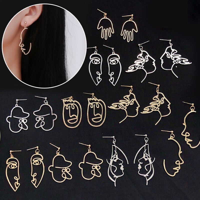 Profile Punk Human face Earrings Retro Alloy Metal Fashion Abstract Hollow Out Dangle Earrings 2020 New Hot Jewelry