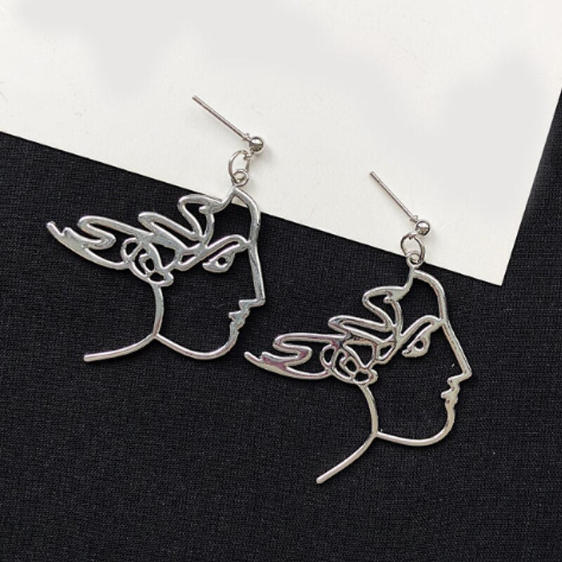 Profile Punk Human face Earrings Retro Alloy Metal Fashion Abstract Hollow Out Dangle Earrings 2020 New Hot Jewelry