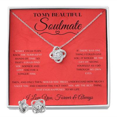 Soulmate Necklace Gift With Message Card, Soulmate Birthday, Soulmate Anniversary Gift, Soulmate Christmas Gift, Love Knot Earring Set Gift