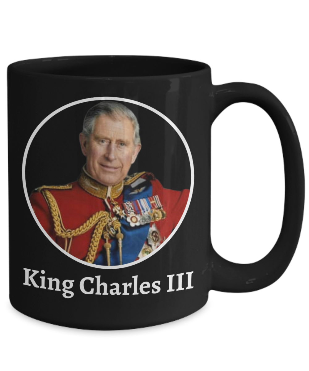 King Charles III Coronation 2022 Black Ceramic Coffee Tea Mug - RIP Queen Elizabeth II Commemorative Memorial Ceramic Cup - Hail King Charles III