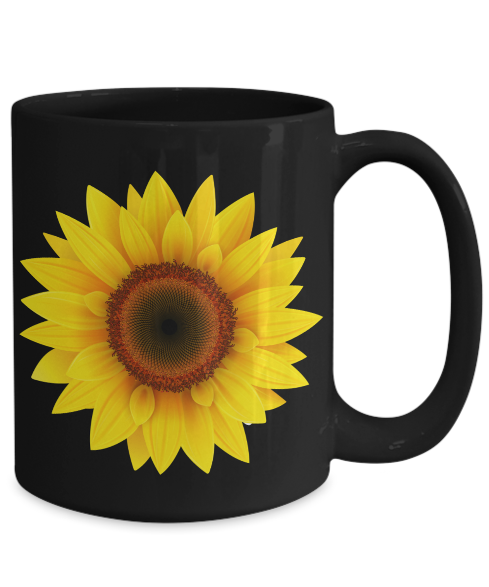 Sunflower Mug - Ceramic Sunflower Cup - Black, White, 11oz, 15oz