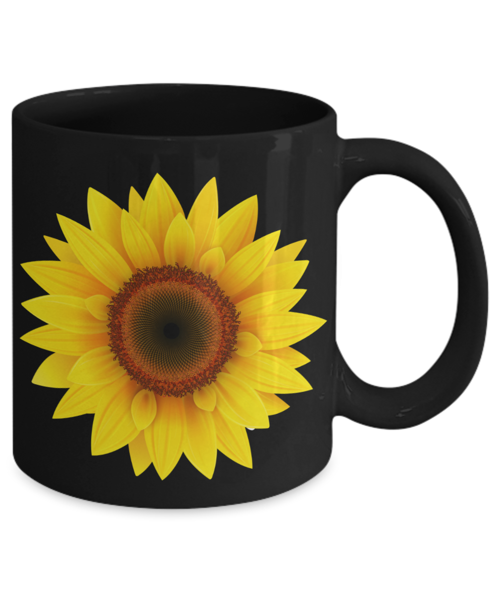 Sunflower Mug - Ceramic Sunflower Cup - Black, White, 11oz, 15oz