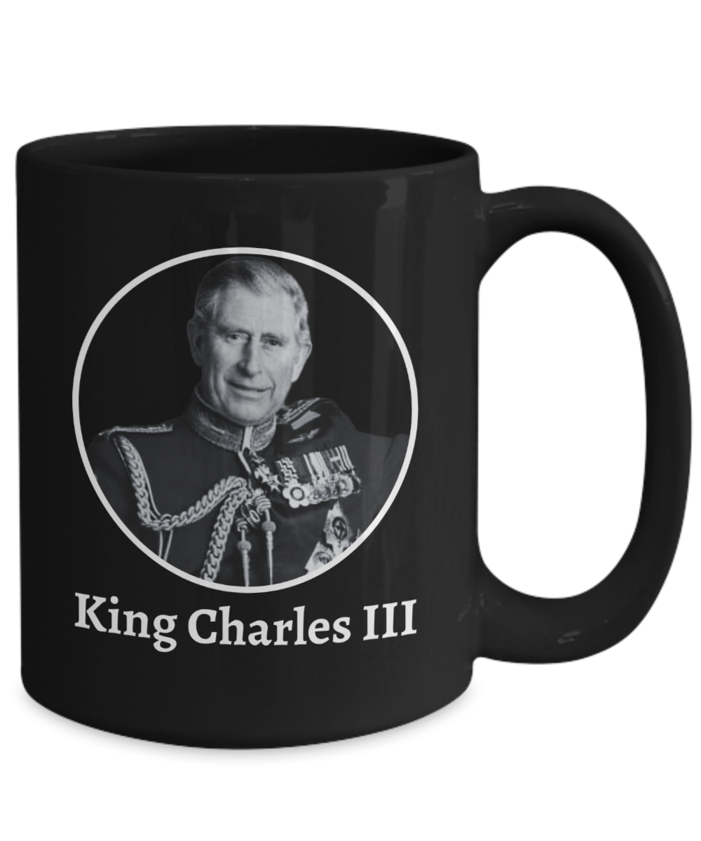 King Charles III Coronation Coffee Black Mug - RIP Queen Elizabeth II Commemorative Memorial Ceramic Tea Cup - Hail King Charles III