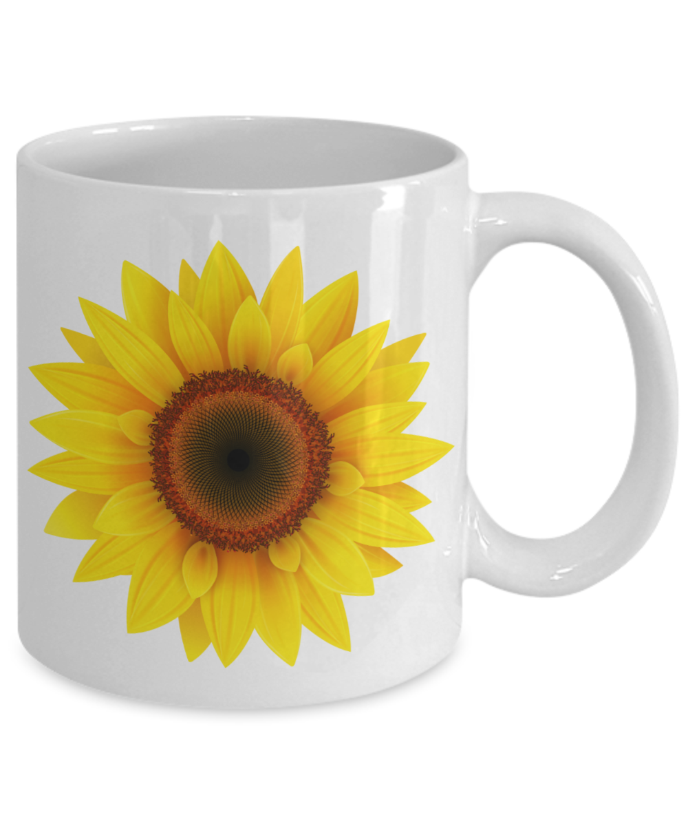 Sunflower Mug - Ceramic Sunflower Cup - Black, White, 11oz, 15oz