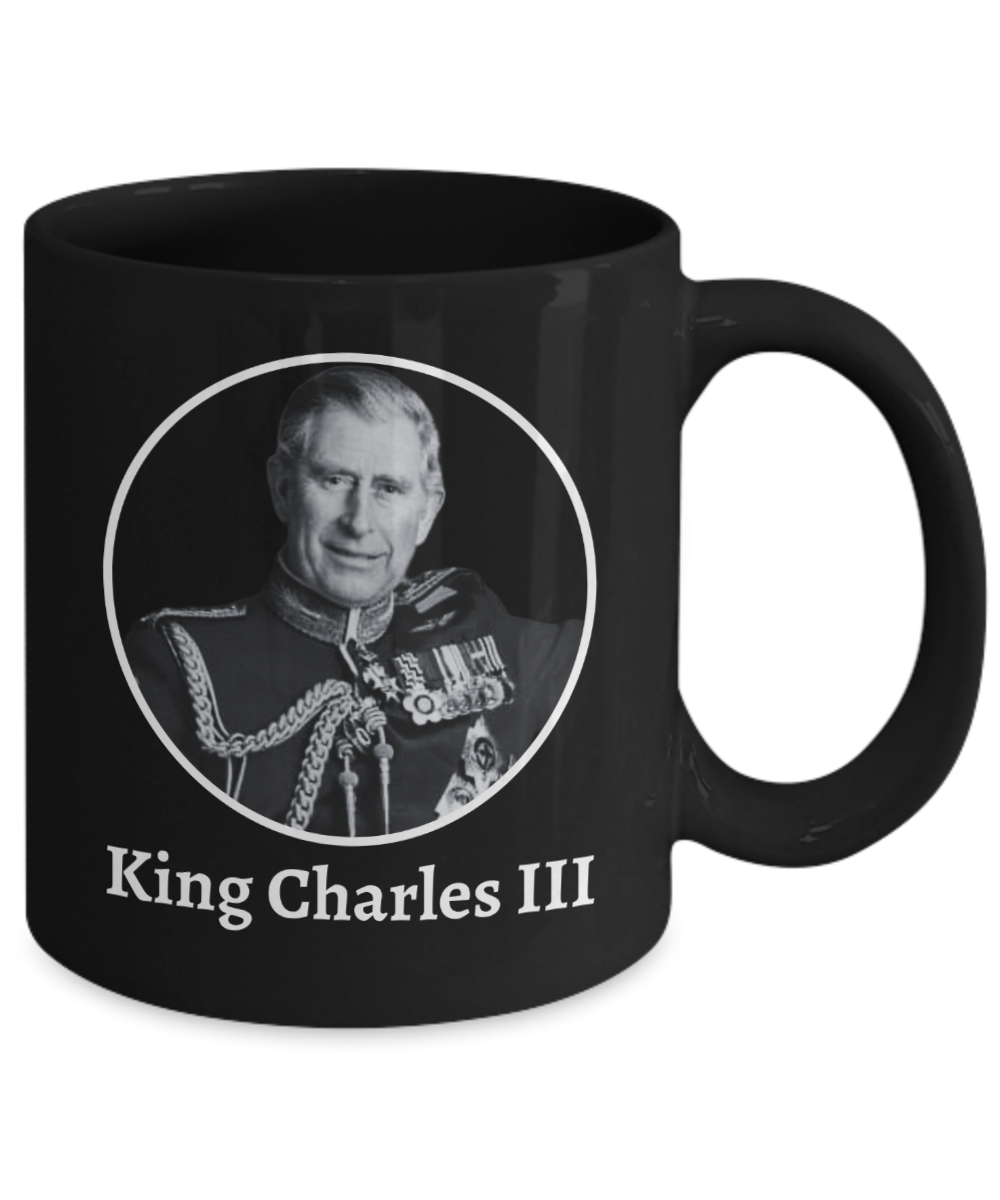 King Charles III Coronation Coffee Black Mug - RIP Queen Elizabeth II Commemorative Memorial Ceramic Tea Cup - Hail King Charles III