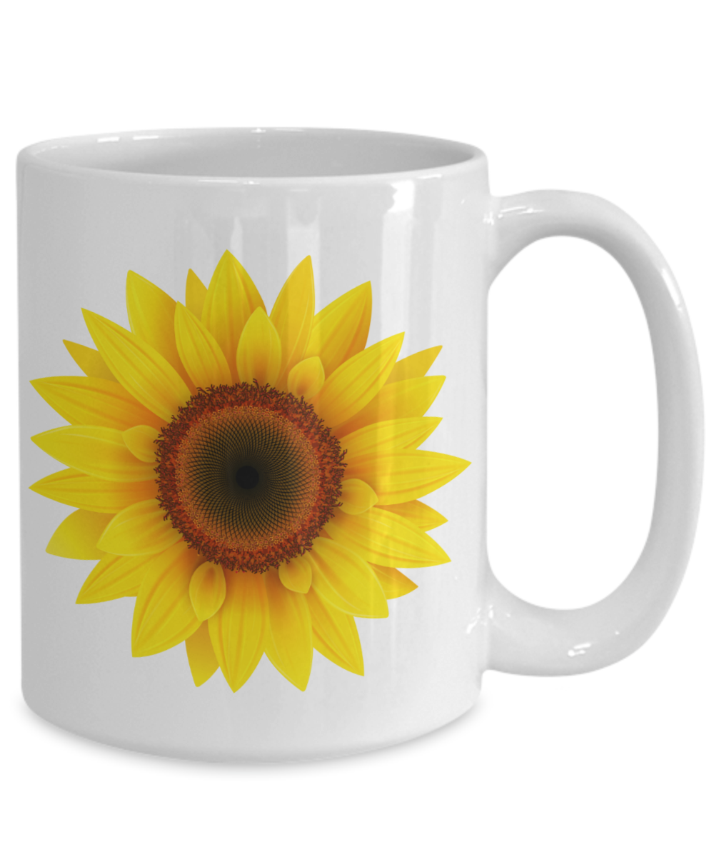 Sunflower Mug - Ceramic Sunflower Cup - Black, White, 11oz, 15oz