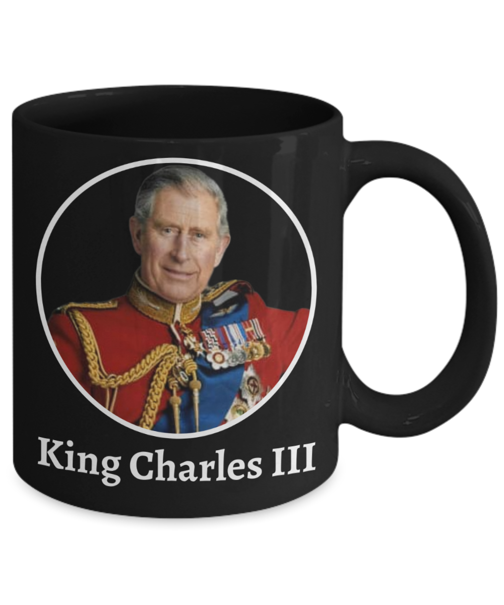 King Charles III Coronation 2022 Black Ceramic Coffee Tea Mug - RIP Queen Elizabeth II Commemorative Memorial Ceramic Cup - Hail King Charles III