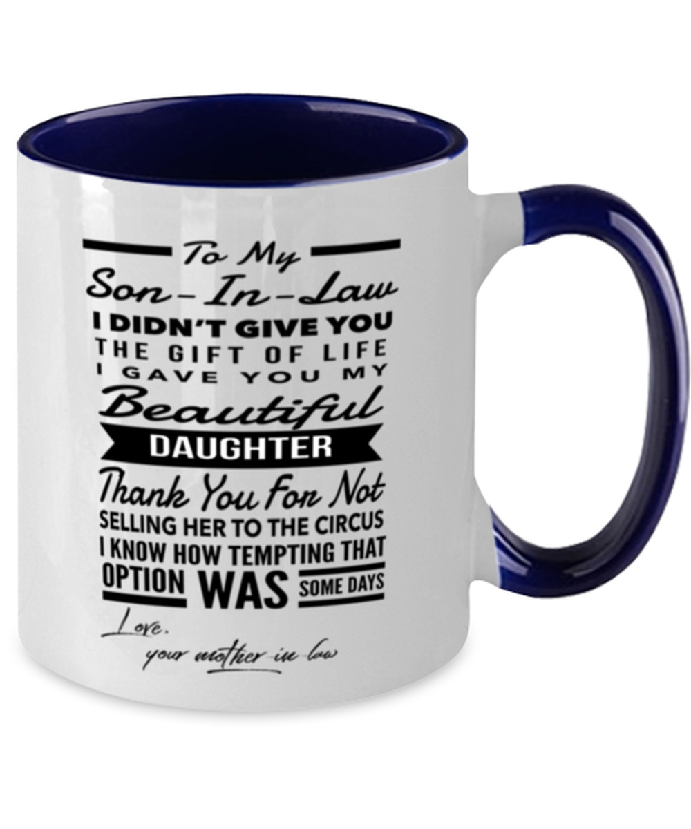 Son-In-Law From Mother-In-Law Coffee Mug Two-Tone Navy Blue 11oz