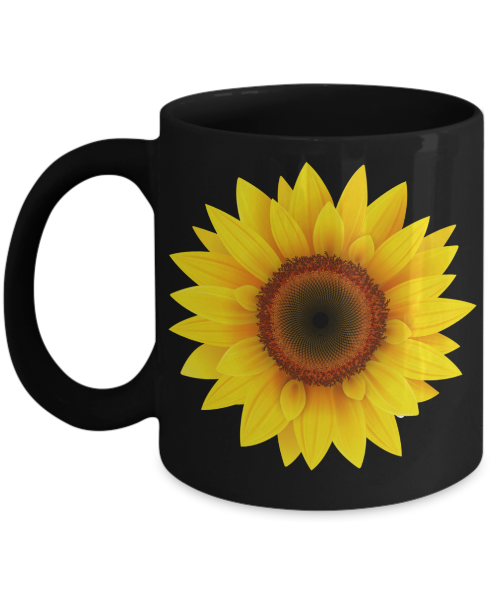 Sunflower Mug - Ceramic Sunflower Cup - Black, White, 11oz, 15oz