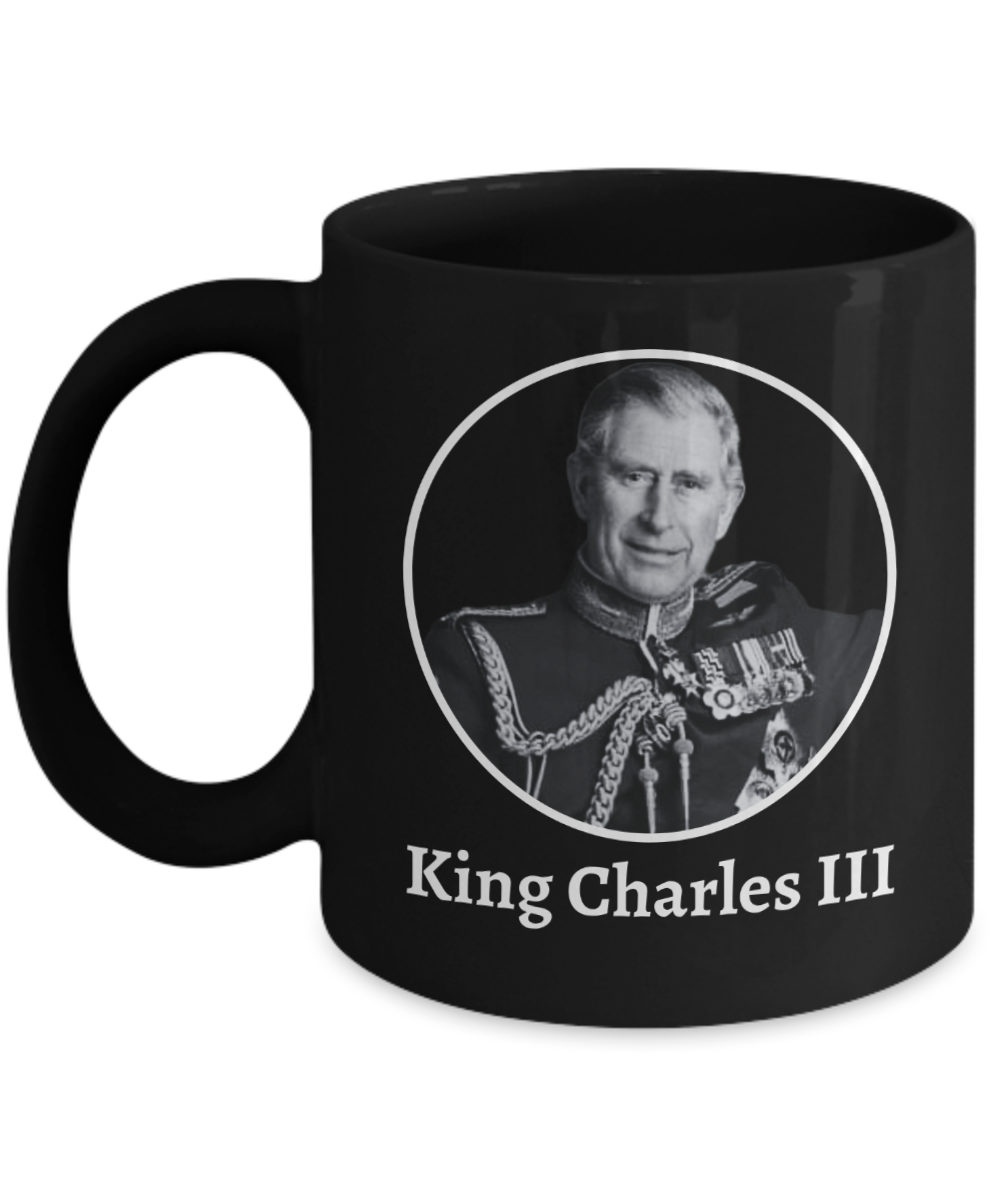 King Charles III Coronation Coffee Black Mug - RIP Queen Elizabeth II Commemorative Memorial Ceramic Tea Cup - Hail King Charles III