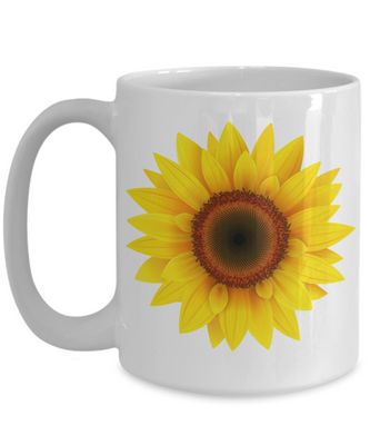 Sunflower Mug - Ceramic Sunflower Cup - Black, White, 11oz, 15oz