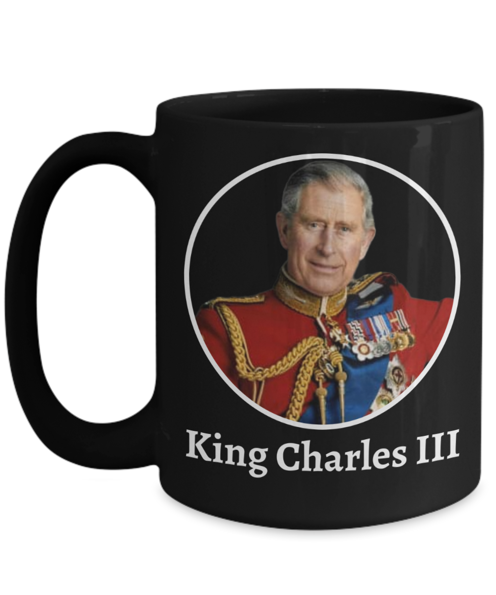 King Charles III Coronation 2022 Black Ceramic Coffee Tea Mug - RIP Queen Elizabeth II Commemorative Memorial Ceramic Cup - Hail King Charles III