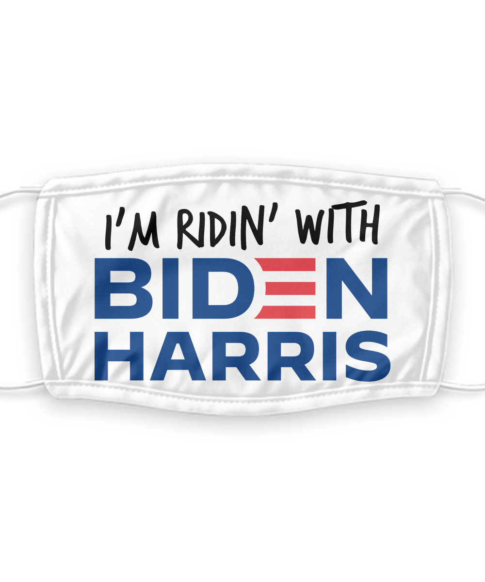Ridin' With Biden Face Mask - Joe Biden Harris 2020 Presidential Election Face Cover - Reusable, Washable W/ Filter - 7 Layers Germ