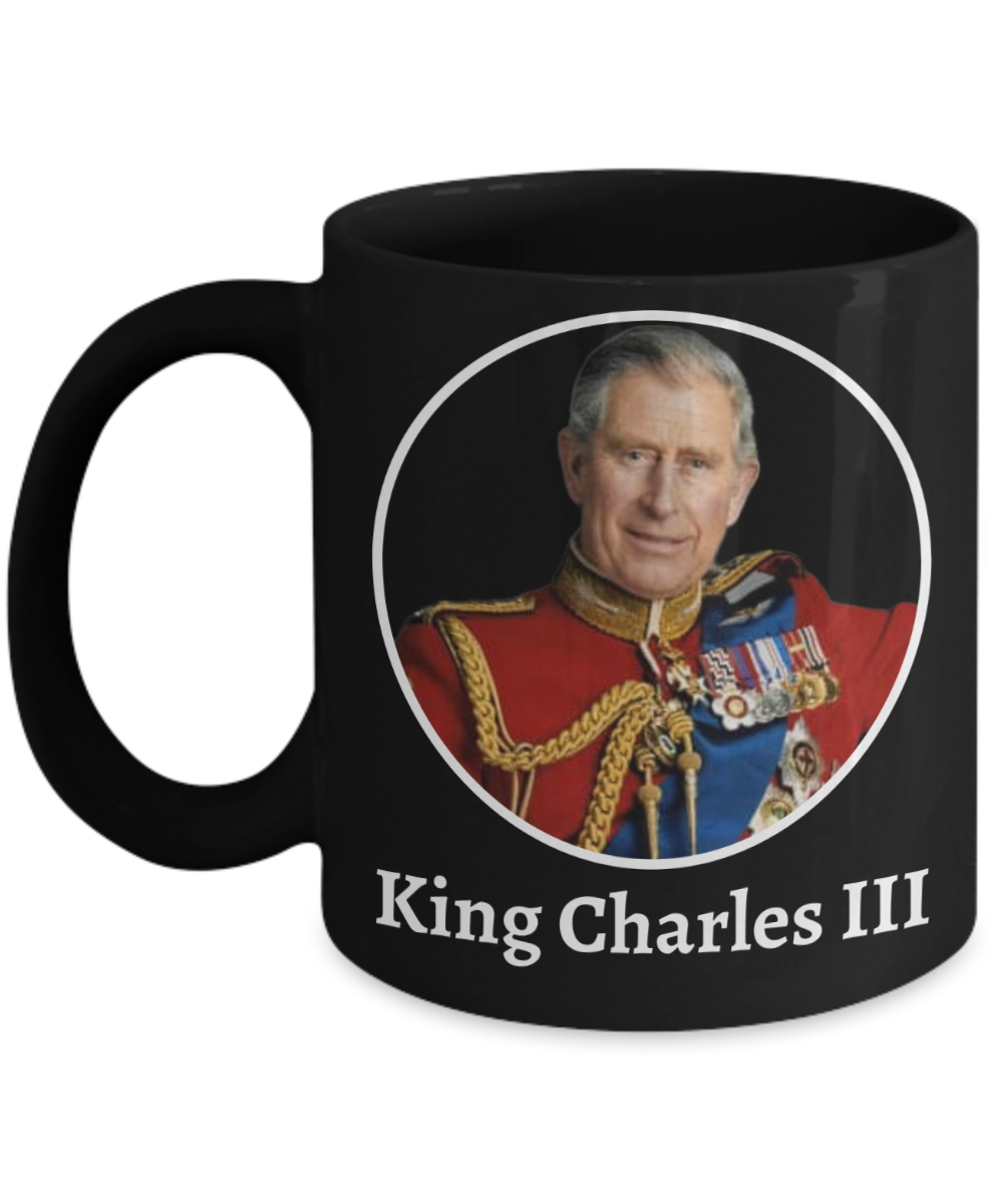 King Charles III Coronation 2022 Black Ceramic Coffee Tea Mug - RIP Queen Elizabeth II Commemorative Memorial Ceramic Cup - Hail King Charles III