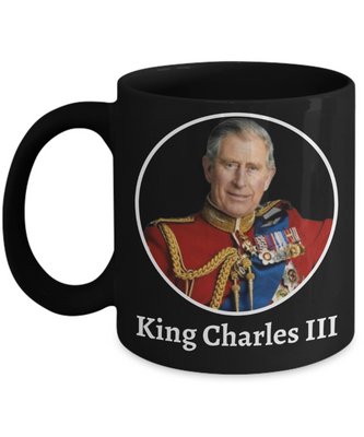 King Charles III Coronation 2022 Black Ceramic Coffee Tea Mug - RIP Queen Elizabeth II Commemorative Memorial Ceramic Cup - Hail King Charles III