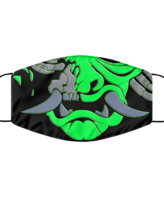 Oni Mask - Japanese Samurai Face Mask - Cyber Punk - Green