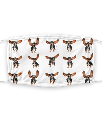 Basset Hound Face Mask - Reusable, Washable w/ Filter - 7 Layers Germ Protection