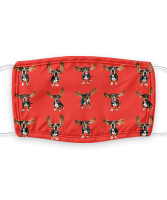 Basset Hound Face Mask - Reusable, Washable w/ Filter - 7 Layers Germ Protection