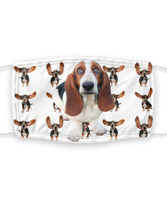 Basset Hound Face Mask - Reusable, Washable w/ Filter - 7 Layers Germ Protection