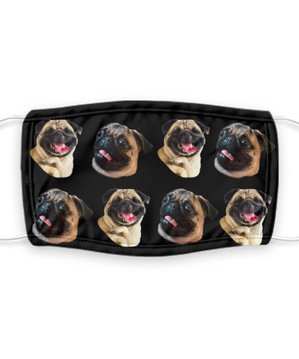 Pug Face Mask - Funny Pug Dog Lovers Face Covering - Reusable, Washable w/ Filter - 7 Layers Germ Protection
