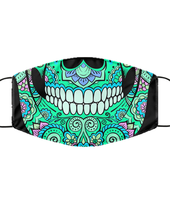 Halloween Day of The Dead Face Mask - Sugar Skull Reusable & Washable 7 Layers Germ Protection - Dia De Los Muertos
