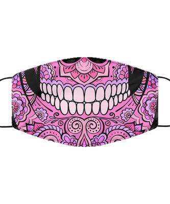 Halloween Day of The Dead Face Mask - Sugar Skull Reusable & Washable 2 Layers Germ Protection - Dia De Los Muertos