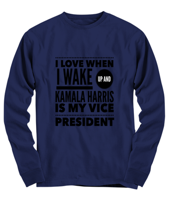 Kamala Harris Vice President Long Sleeve Shirt Navy Blue - 